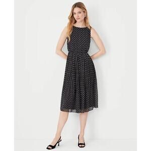 Ann Taylor Pleated A Line Floral Midi Dress Size 0 Black Sleeveless Elegant NWT